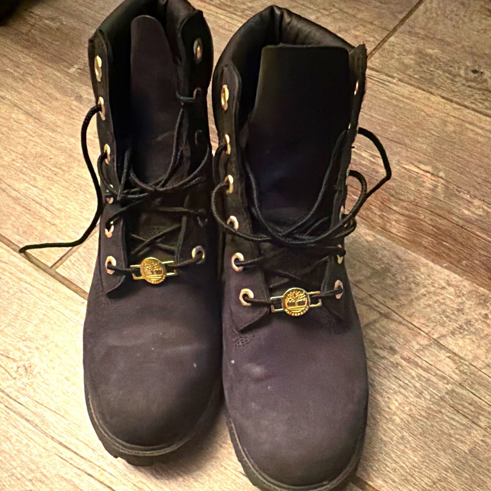 Timberland Black Leather Lace-Up Ankle Boots Padded Collar US 6.5 EU 39.5